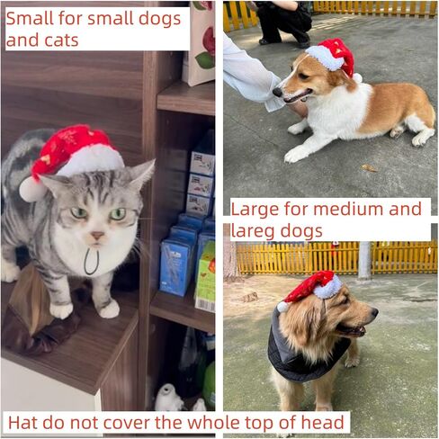 Christmas Santa Hat for Dogs Cats Pet Costume Wear Festival Hat Thanksgiving Holiday Golden Deer Printed (Large) in Saudi Arabia