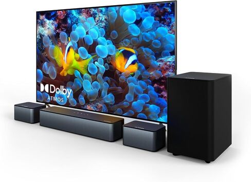 شريط صوت ULTIMEA 5.1 مع Dolby Atmos، ومضخم صوت لاسلكي، وقوة ذروة 410 واط، وتعزيز الجهير والصوت المحيطي القابل للتعديل، Poseidon D60 (متجدد، الحالة: مقبول) in Kuwait