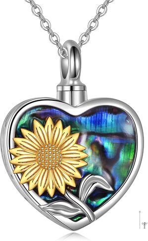 YFN Sterling Silver Sunflower Urn Necklaces for Ashes for Women Men, Abalone Cremation Jewelry for Ashes Memory Necklace Gift, Easter Keepsake for Women in Saudi Arabia