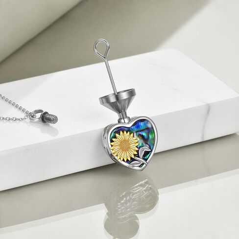 YFN Sterling Silver Sunflower Urn Necklaces for Ashes for Women Men, Abalone Cremation Jewelry for Ashes Memory Necklace Gift, Easter Keepsake for Women in Saudi Arabia