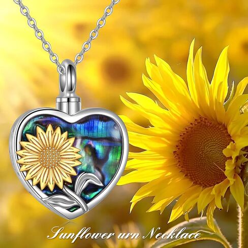 YFN Sterling Silver Sunflower Urn Necklaces for Ashes for Women Men, Abalone Cremation Jewelry for Ashes Memory Necklace Gift, Easter Keepsake for Women in Saudi Arabia