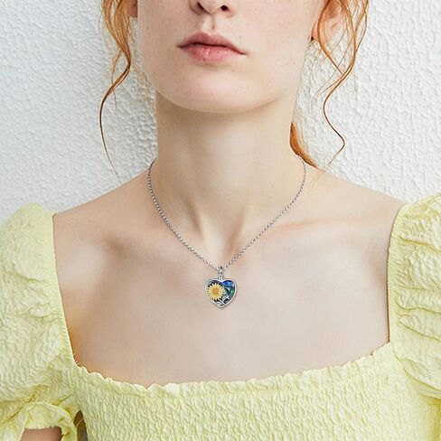 YFN Sterling Silver Sunflower Urn Necklaces for Ashes for Women Men, Abalone Cremation Jewelry for Ashes Memory Necklace Gift, Easter Keepsake for Women in Saudi Arabia