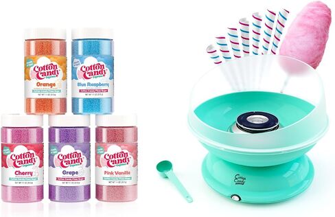 Cotton Candy Express BB1000-S Cotton Candy Machine, with 5-11oz. Jars of Cherry, Grape, Blue Raspberry, Orange, Pink Vanilla Floss Sugar & 50 Paper Cones Easy to Use and Clean in Kuwait