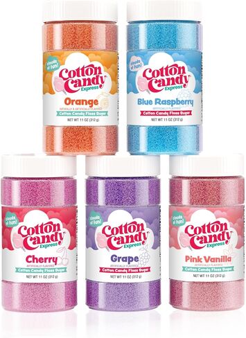 Cotton Candy Express BB1000-S Cotton Candy Machine, with 5-11oz. Jars of Cherry, Grape, Blue Raspberry, Orange, Pink Vanilla Floss Sugar & 50 Paper Cones Easy to Use and Clean in Kuwait