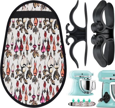 Upgraded Sliding Mat for Kitchen Stand Mixer with Straps and Carrot Pattern, Compatible with 5-8Qt Tilt-Head Mixers, Includes 2 Cable Organizers for Effortless Kitchen Use in Saudi Arabia