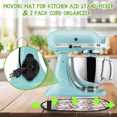 Upgraded Sliding Mat for Kitchen Stand Mixer with Straps and Carrot Pattern, Compatible with 5-8Qt Tilt-Head Mixers, Includes 2 Cable Organizers for Effortless Kitchen Use in Saudi Arabia