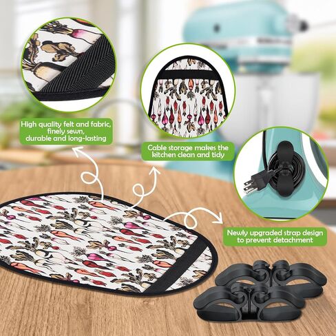 Upgraded Sliding Mat for Kitchen Stand Mixer with Straps and Carrot Pattern, Compatible with 5-8Qt Tilt-Head Mixers, Includes 2 Cable Organizers for Effortless Kitchen Use in Saudi Arabia