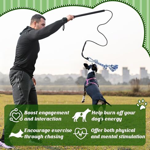 MEWTOGO Flirt Pole للكلاب المتوسطة الصغيرة - هدايا عصا دعابة تفاعلية متينة للكلاب مع حبل قابل للتعديل و2 ألعاب مضغ للكلاب، لعبة مطاردة عصا اللعوب للعب التدريب في الهواء الطلق in Kuwait