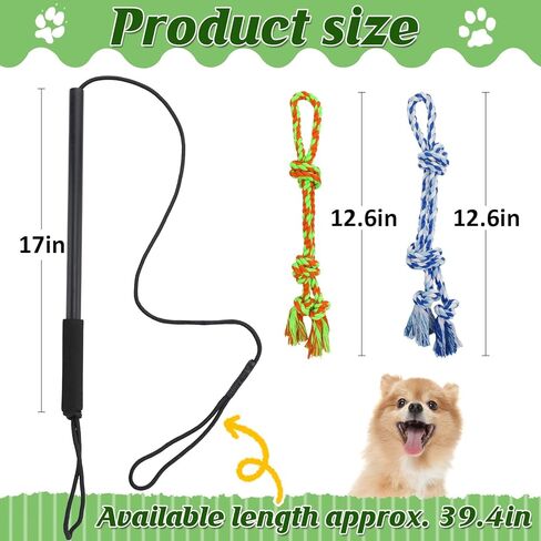 MEWTOGO Flirt Pole للكلاب المتوسطة الصغيرة - هدايا عصا دعابة تفاعلية متينة للكلاب مع حبل قابل للتعديل و2 ألعاب مضغ للكلاب، لعبة مطاردة عصا اللعوب للعب التدريب في الهواء الطلق in Kuwait