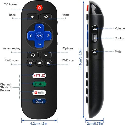 2 Pack Replacement Remote Controls for Roku Smart TV, for TCL/Hisense/Sharp/Philips/Onn/Element/Insignia Roku TV (NOT for Roku Stick, Box or Speaker) in Saudi Arabia