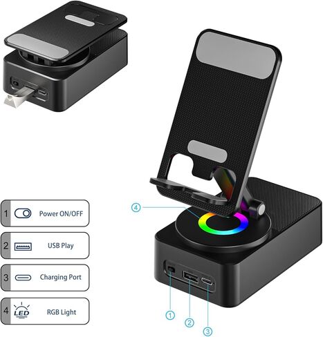 Cell Phone Stand with Wireless Bluetooth Speaker, LED, Anti-Slip Base HD Surround Sound,Perfect for Home/Outdoor with Bluetooth Speaker for Desk Compatible with iPhone/ipad/Android,Gifts for Men Women in Kuwait