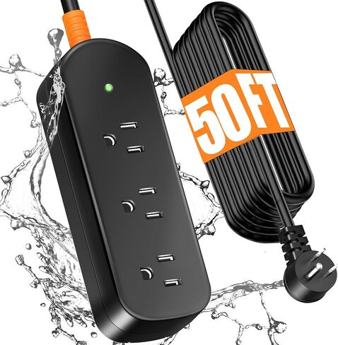 Outdoor Power Strip Weatherproof, 10FT Outdoor Extension Cord, IPX6 Waterproof Surge Protector with 3 Wide Outlets, Shockproof Overload Protection for Camping, Garden, Industrial, Home Power Strip in Saudi Arabia