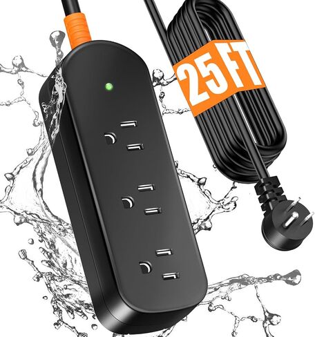 Outdoor Power Strip Weatherproof, 10FT Outdoor Extension Cord, IPX6 Waterproof Surge Protector with 3 Wide Outlets, Shockproof Overload Protection for Camping, Garden, Industrial, Home Power Strip in Saudi Arabia