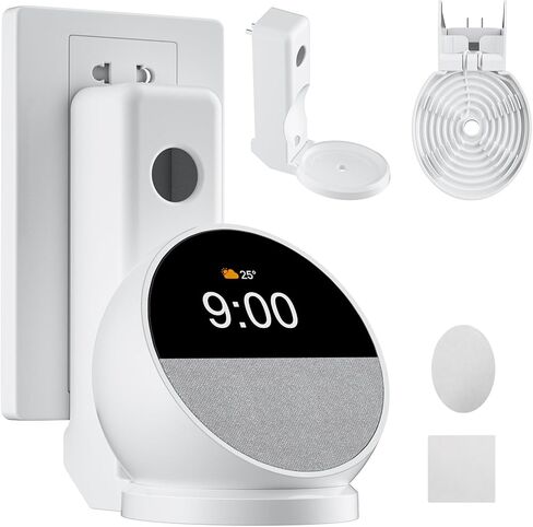 حامل مثبت على الحائط لـ Echo Spot 2024، حامل شماعات للمخرج مع إدارة كابلات مدمجة، حامل حائط لإخفاء الأسلاك الفوضوية، حامل موفر للمساحة للأجهزة الصغيرة، لا حاجة إلى براغي أو حفر، أسود in Saudi Arabia