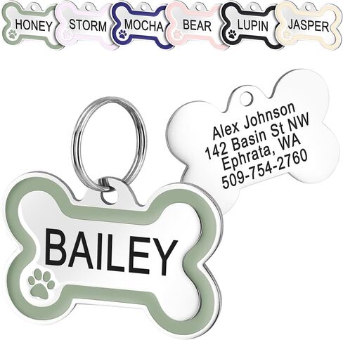 GoTags Stainless Steel Bone Dog Tag with Color Outline and Paw Print in Saudi Arabia