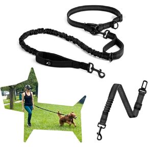 Hands Free Dog Leash, 3-in-1 with Dog Car Harness Seatbelt - Reflective Stitches - Shock Absorbing Bungee - Design for Training, Walking, and Running Your Pet - Small/Medium/Large Dogs