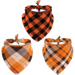 3 Pack Fall Dog Bandanas with Tassels Edges, Halloween Thanksgiving Day Dog Bandanas Scarf for Small Medium Large Dogs