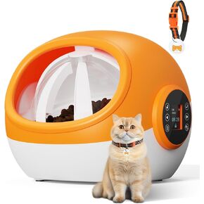 Automatic Cat Feeder, RFID Cat Feeder with Collar Sensor, Timed Auto Pet Feeder for Multi-Cat Households, 4 Feeding Modes, LCD Menu & Voice Recording, Suitable for Both Wet and Dry Food