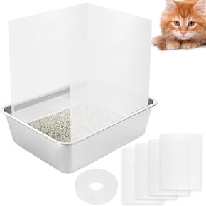 4 Pack Cat Litter Box Pee Shields, Transparent Litter Box Shield, Box Splash Guard, Urine Splash Guard for Easy Cleaning for Open Top Litter Pan, Litter Box Not Included