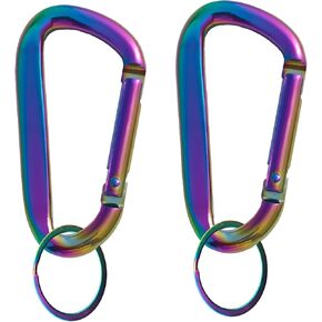 2PCS Colorful Carabiner Clip,3" Aluminun D Ring Shape Carabeaner with 2PCS Keyring Keychain.