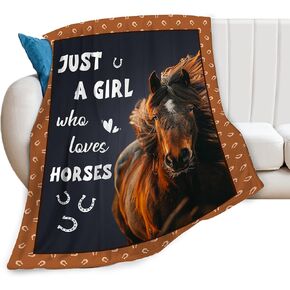 Horses Blanket Just A Girl Who Loves Horses Throw Blanket Horses Stuff Decor Merch Cozy Flannel Soft Warm Plush Lightweight Bedding Animals Gifts for Horse Lover Girls Woman Sofa Bedding 50"X40"
