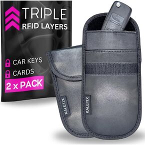 2 x Triple Layer RFID Signal Blocking Key Pouches | Faraday Bag for Car Keys | Keyless Car Key Signal Blocker Faraday Pouch for Car Keys