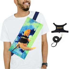 Bearded Dragon Carrier with Leash Harness Set, Adjustable Small Animal Carrier Sling, Lizard Reptile Harness and Leash for Outdoor Travel(Blue Green& Black Vest)