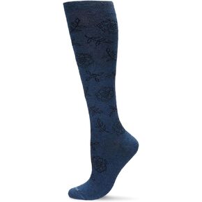 MeMoi Women's Floral Cotton Blend 15-20mmHg Graduated Compression Socks Dark Gray Heather 9-11