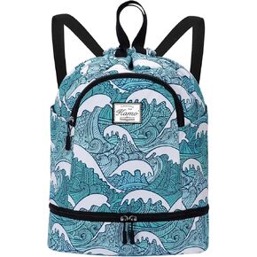 KAMO Drawstring Backpack Bag - Sport Swimming Yoga Backpack with Shoe Compartment, Two Water Bottle Holder for Men Women Large String Backpack Athletic Sackpack for Travel