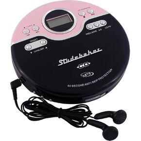Studebaker SB3703PBB Joggable Personal CD/MP3 Player with Bookmark Feature and FM PLL Radio - Pink & Black