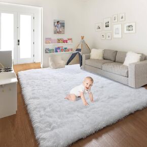 Luxury Light Grey Area Rugs for Living Room, 5x8 Large Tie-Dyed Fluffy Fuzzy Shag Bedroom Floor Carpets, Gray Anti-Skid Thick Soft Shaggy Plush Washable Nursery Rugs for Kids Girls Room Decor