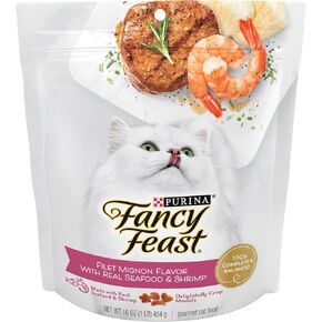 Purina Fancy Feast Dry Cat Food, Filet Mignon Flavor with Real Seafood & Shrimp, Gourmet Cat Food with Added Vitamins & Minerals, 16 OZ Resealable Bag (Pack of 1)
