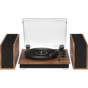 Crosley CR7502A-WA Riff 3-Speed Bluetooth Vinyl Record Player Turntable with Matching Stereo Speakers and 6 Modular Layouts, Walnut