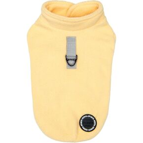 Puppia Lucius Warm Winter Mock Neck Polar Fleece Shirts with Integrated Harness for Small and Medium Dogs, Light Yellow, Small