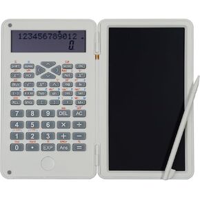 Scientific Calculator with Erasable LCD Writing Tablet, 2-Line Digits Display Handheld Pocket Size Portable Calculadoras for School Office Home Work, White
