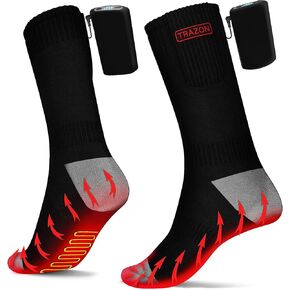 Trazon Heated Socks for Men and Women Rechargeable - Electric Battery Thermal Hunting Fishing Camping Skiing Cycling Running Washable Ergonomical with 4 Temp Modes 5V 5000mA Medium