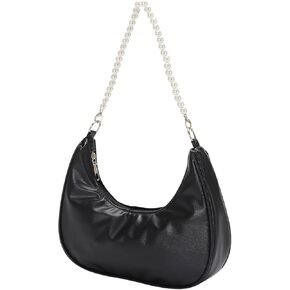SweatyRocks Women's Pearls Chain Top Handle Shoulder Bags PU Leather Zipper Hobo Bags Clutch Purses