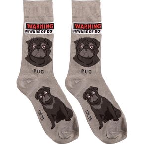 Foozys Mens Crew Socks | Cute Dog Dad Funny Gift for Canine Pet Novelty | 1 Pair - Pug Black