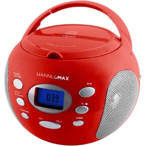 HANNLOMAX HX-305CD Portable CD Boombox, PLL FM Radio, Bluetooth, LCD Dislay with Backlight, Aux-in, AC/DC Dual Power Source (Red)
