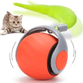 JAKPAK Cat Toys Interactive Dog Cat Toy for Indoor Cats and Dogs with Tail Bird Chirping & Fast Move On Carpet Automatic Rechargeable Kitten Cat Toy Ball for Bored Indoor Cats and Dogs (Orange)