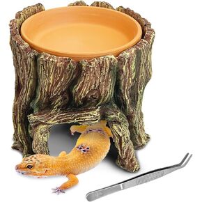 PINVNBY 2 in 1 Reptile Hide Cave with Removable Sump and Humidity Water Dish Reptiles Hideout Water Tank Accessories for Small Reptiles Gecko Leopard Gecko Lizard Snake Crabs