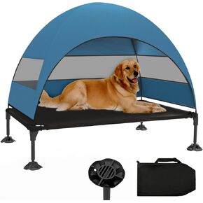 Elevated Dog Bed with Canopy, Raised Outdoor Dog Cot with Stable Anti-Slip Feet, Pet Bed with Removable Canopy Shade Tent, Dog Bed for Large Dog Indoor Outdoor (Grey, 50.0" L x 32.0" W x 42.5" Th)