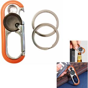 Carabiner Keychain, Aluminum Alloy, Orange- Perfect Car Keychain， Keychain for Men - Bottle Opener Keychain with 2 Rings, Quick Release, Zinc Alloy。