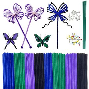 YYUENG TAK 210 pcs Pipe Cleaner Flowers Craft kit for DIY Sunflower Bouquet with tutoria (5 Colors),Chenille Stems Flowers Craft kit with 12 pcs Green Floral Wires,Gardening Tape,Floral Paper
