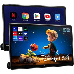 شاشة كمبيوتر محمولة لمسند الرأس مقاس 15.6 بوصة تعمل بنظام Android وتلفزيون السيارة المحمول، تدعم تشغيل الفيديو بدقة 4K ومزامنة شاشة الهاتف وتحكم لاسلكي بلوتوث/HDMI/WiFi/SD/USB مشغل فيديو (15.6 بوصة 2G+32G (2*PCS))