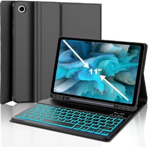 JADEMALL Keyboard Case for Samsung Galaxy Tab A9 Plus/A9+ 5G 11 Inch 2023 Model (SM-X210/X216/X218), 7 Colors Backlit, Auto Sleep/Wake, Wireless Bluetooth, Detachable Keyboard with S Pen Holder, Black