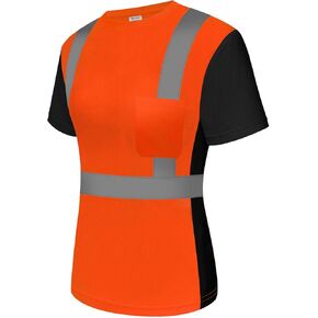 Black Safety Shirts for Women Class 3 High Visibility Shirts with Black Bottom, Hi Vis Reflective Shirts for Women, Short Sleeve Construction Work Shirts, Breathable, UWPY-Black S