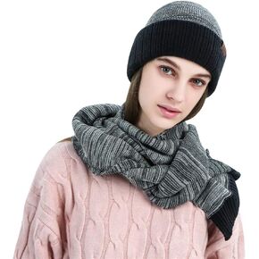 MINAKOLIFE Womens Winter Knitted Scarf and Hat Set Thicken Skullcaps