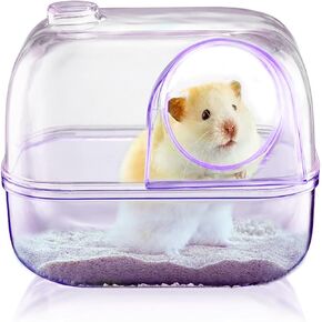 Hamster Bathtub Dwarf Hamster Bathroom Hamster Sand Bath Box Container Transparent Hamster Toilet with Scoop Hamster Bed for Chinchilla Gerbils Hedgehog (Purple)