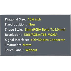 New Screen Replacement for NT156WHM-N4T,eDP 30 Pins 1366(RGB)×768, WXGA Matte LCD LED Display